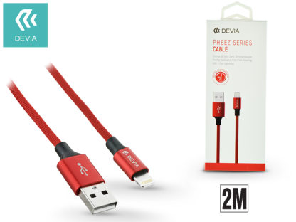 Apple iPhone 5/5S/5C/SE/iPad 4/iPad Mini USB töltő- és adatkábel - 2 m-es vezetékkel - Devia Pheez Lightning USB 2.1A - red