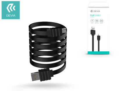 USB - micro USB adat- és töltőkábel 1 m-es vezetékkel - Devia Flat Cable USB 2.0 - black