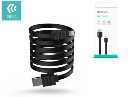 Apple iPhone 5/5S/5C/SE/iPad 4/iPad Mini USB töltő- és adatkábel 1 m-es lapos vezetékkel - Devia Flat Cable Lightning USB 2.0 - black