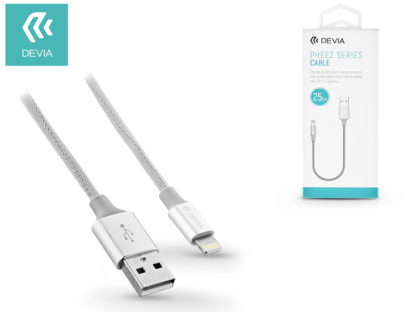 Apple iPhone 5/5S/5C/SE/iPad 4/iPad Mini USB töltő- és adatkábel 25 cm-es vezetékkel - Devia Pheez Lightning USB 2.1A - silver