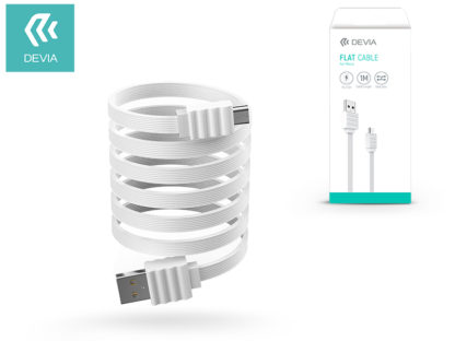 USB - micro USB adat- és töltőkábel 1 m-es vezetékkel - Devia Flat Cable USB 2.0 - white