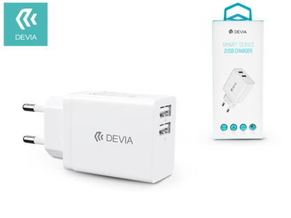 Devia univerzális USB hálózati töltő adapter 2xUSB - 5V/2,4A - Devia Smart Series 2 USB Charger - white