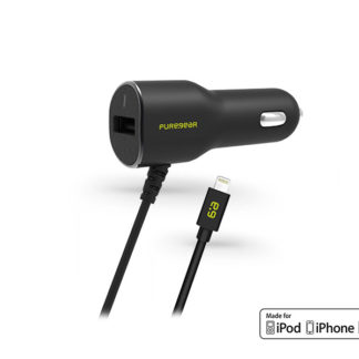 Apple iPhone 5/5S/5C/SE/iPad 4/iPad Mini Lightning szivargyújtós töltő (Apple MFI engedélyes) - 5V/2.4A - 17 W - PureGea Car Charger - black