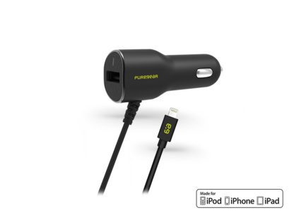 Apple iPhone 5/5S/5C/SE/iPad 4/iPad Mini Lightning szivargyújtós töltő (Apple MFI engedélyes) - 5V/2.4A - 17 W - PureGea Car Charger - black