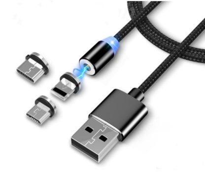 Adat- és töltőkábel Mágneses csatlakozóval Type C , Micro USB és Lighting csatlakozóval. fekete