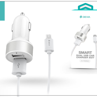 Univerzális Dual USB szivargyújtó töltő adapter + micro USB adatkábel 1 m-es vezetékkel - 5V/2,4A - Devia Smart Dual USB Car - white