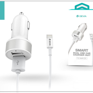 Apple iPhone 5/5S/5C/SE/iPad 4/iPad Mini szivargyújtós töltő adapter + lightning adatkábel - 5V/2,4A - Devia Smart Dual Car - white