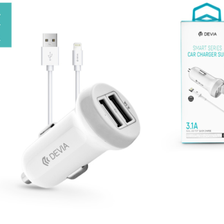 Apple iPhone 5/5S/5C/SE/iPad 4/iPad Mini szivargyújtós töltő adapter + lightning adatkábel - 5V/3,1A - Devia Smart Series Dual Car Ch- white