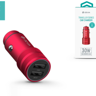 Devia Dual USB szivargyújtós töltő adapter - 5V/2,4A - Devia Traveller Series Car Charger - Qualcomm Quick Charge 3.0 - red