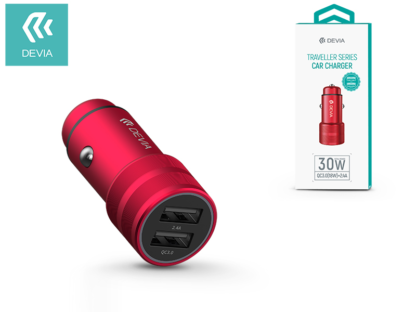 Devia Dual USB szivargyújtós töltő adapter - 5V/2,4A - Devia Traveller Series Car Charger - Qualcomm Quick Charge 3.0 - red