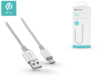 USB - USB Type-C adat- és töltőkábel 25 cm-es vezetékkel - Devia Pheez USB Type-C Cable 2.1A - silver