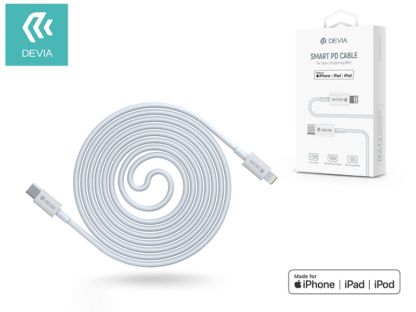 USB Type-C - Lightning adat- és töltőkábel 1,5 m-es vezetékkel - Devia Smart SeriesPD Cable 18W Type-C to Lightning - white (MFI engedélyes)