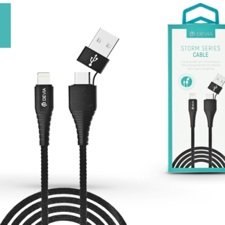 Devia USB töltő- és adatkábel 1 m-es vezetékkel - Devia Storm 2in1 for Lightning/USB-A/Type-C USB 2.1A - black