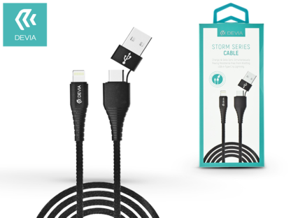 Devia USB töltő- és adatkábel 1 m-es vezetékkel - Devia Storm 2in1 for Lightning/USB-A/Type-C USB 2.1A - black