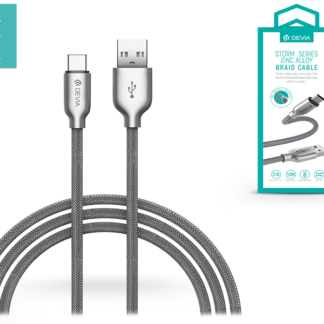 Devia USB töltő- és adatkábel 1 m-es vezetékkel - Devia Storm Series Zinc Alloy Braid Cable Type-C USB 2.1 - silver