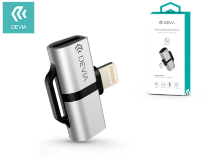 Devia lightning + lightning adapter egyidőben történő töltéshez és zenehallgatáshoz - Devia Smart Lightning to Dual Lightning - silver