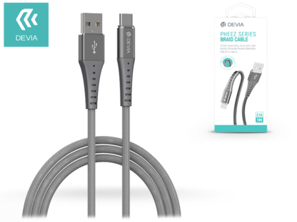 Devia USB töltő- és adatkábel 1 m-es vezetékkel - Devia Pheez Series Braid Cable Type-C USB 2.1 - silver