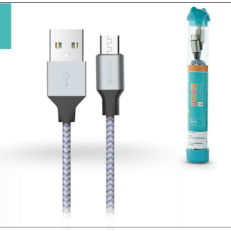 USB - micro USB adat- és töltőkábel 1 m-es vezetékkel - Devia Tube for Android USB 2.4A - silver/blue