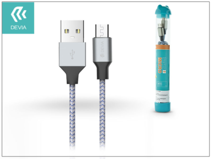 USB - micro USB adat- és töltőkábel 1 m-es vezetékkel - Devia Tube for Android USB 2.4A - silver/blue