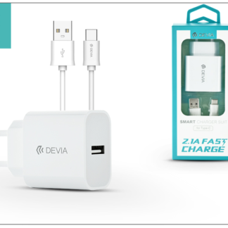 Devia Smart USB hálózati töltő adapter + USB Type-C kábel 1 m-es vezetékkel - Devia Smart USB Fast Charge for Type-C 2.0 - 5V/2,1A - white