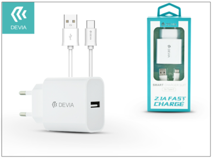 Devia Smart USB hálózati töltő adapter + USB Type-C kábel 1 m-es vezetékkel - Devia Smart USB Fast Charge for Type-C 2.0 - 5V/2,1A - white