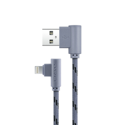 AWEI CL-91 - USB - Lightning kábel, fonott, oldalirányú műa. fejrésszel 1M