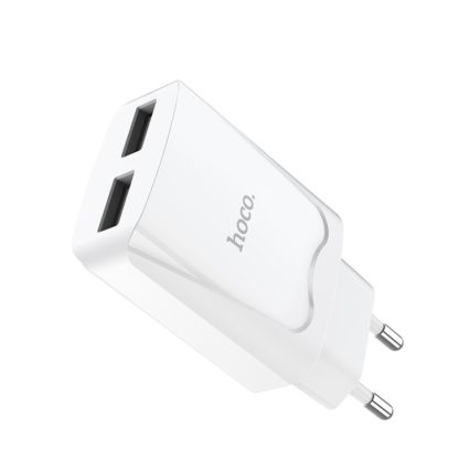 Prémium minőségű HOCO hálozati töltő C52A 2xUSB 2,1A fehér